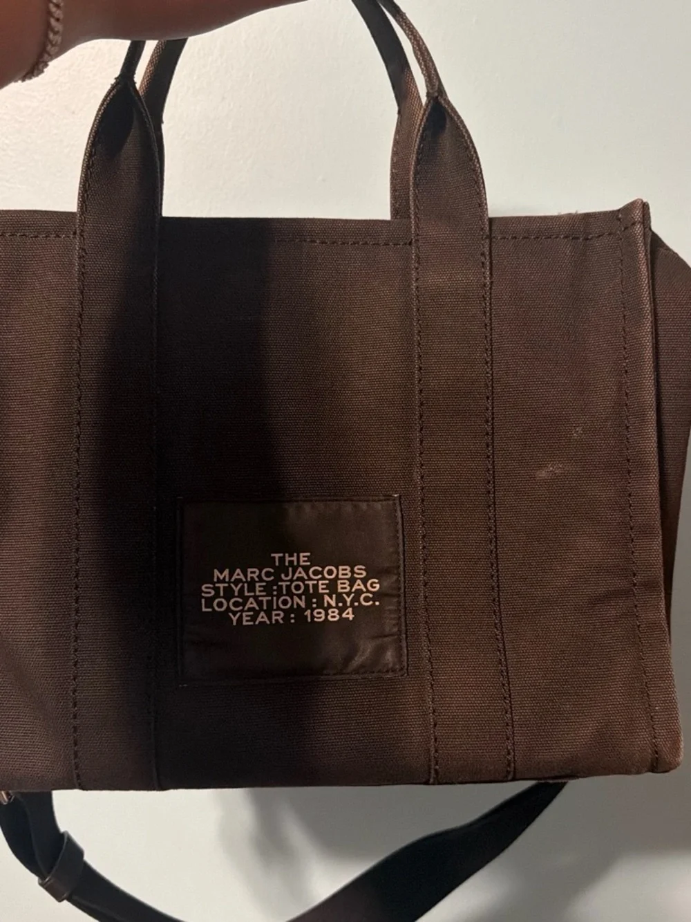 Marc Jacobs Brown Canvas 'The Tote Bag' with Beige Logo
